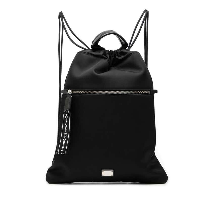 Dolce & Gabbana Nylon Logo Drawstring Backpack Black Good condition - Front View