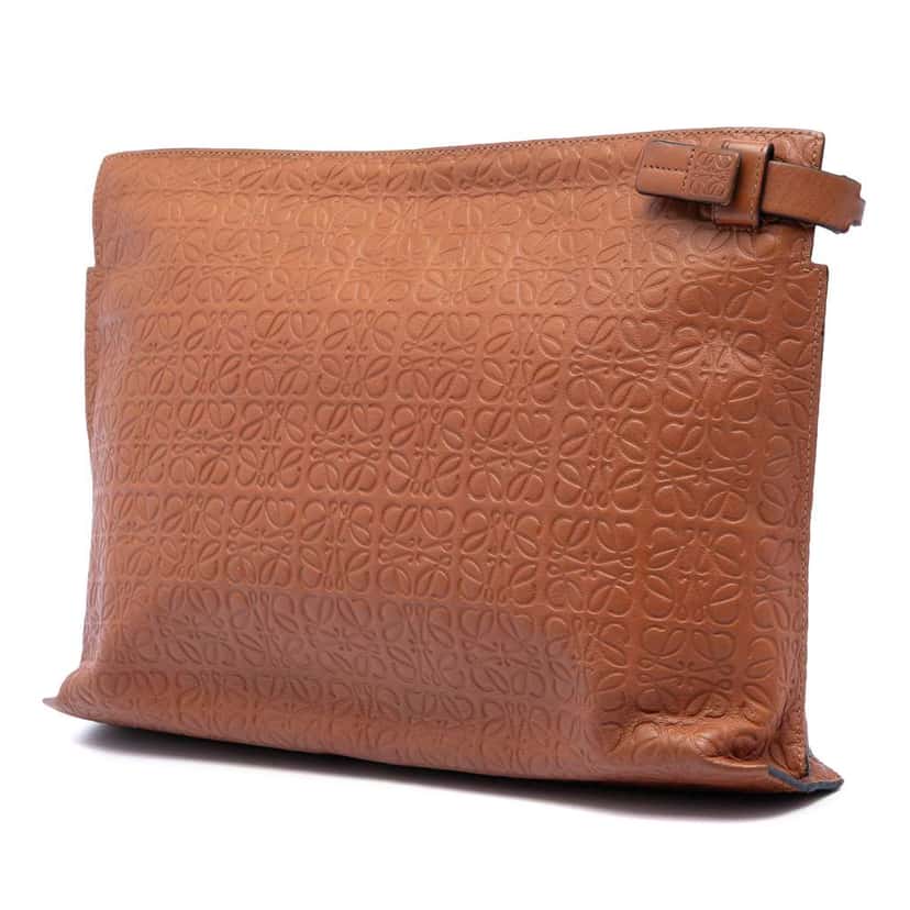 Loewe Embossed Anagram Leather Repeat T Clutch Brown Leather Very good condition - Back View