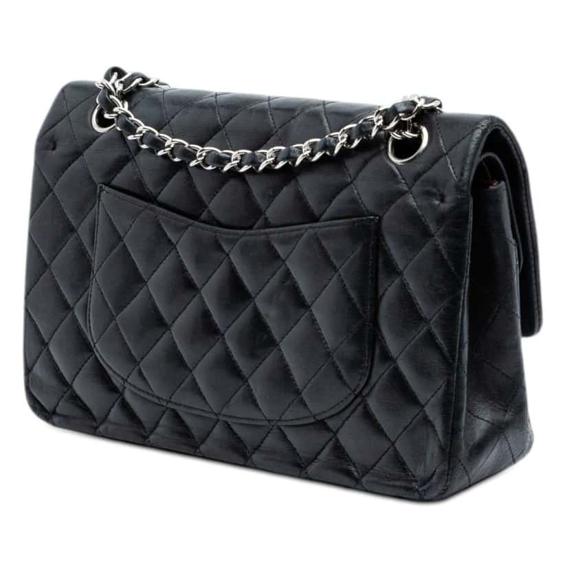 Chanel Medium Classic Lambskin Double Flap Black Leather Very good condition - Back View