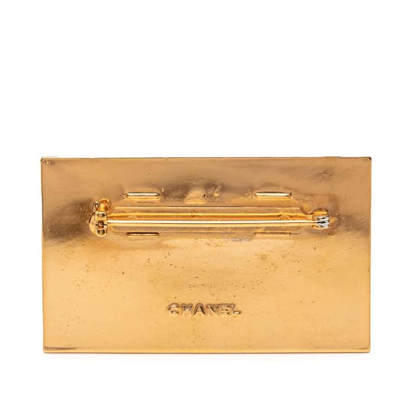 Chanel CC Gold Plated Logo Plate Brooch Gold Metal Good condition - Back View