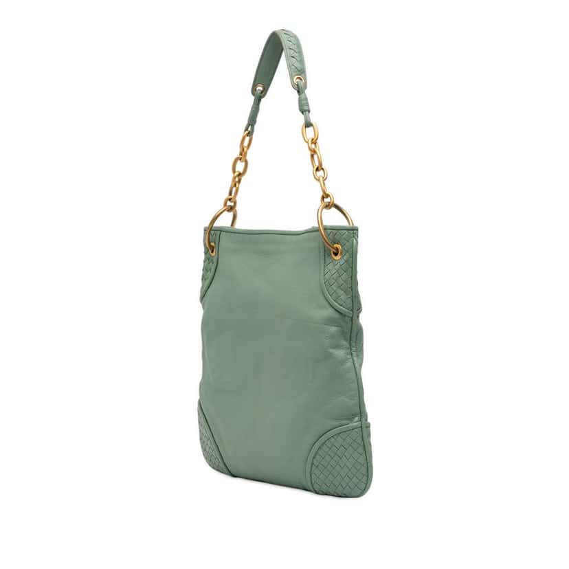 Bottega Veneta Intrecciato Trimmed Leather Shoulder Bag Green Leather Very good condition - Back View