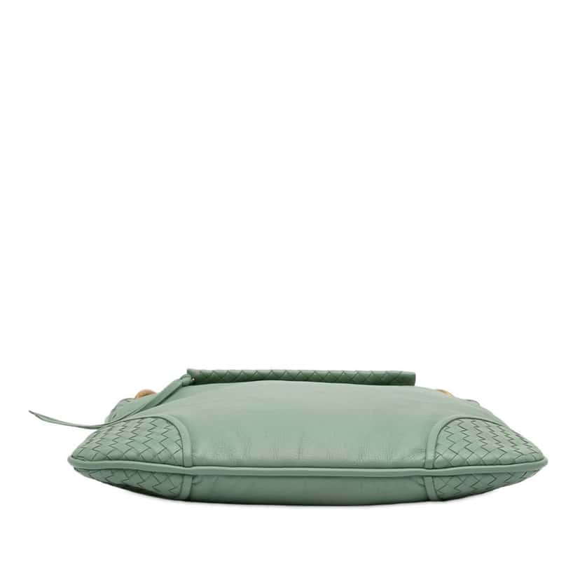 Bottega Veneta Intrecciato Trimmed Leather Shoulder Bag Green Leather Very good condition - Inside View