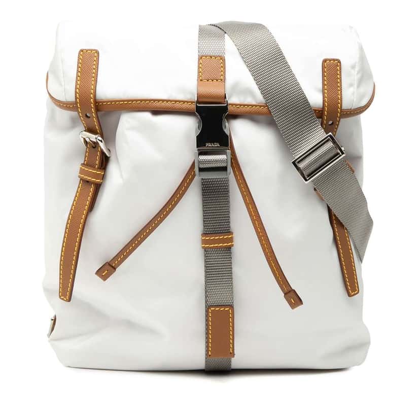 Prada Saffiano Trimmed Tessuto Triple Buckle Messenger Bag White Good condition - Front View