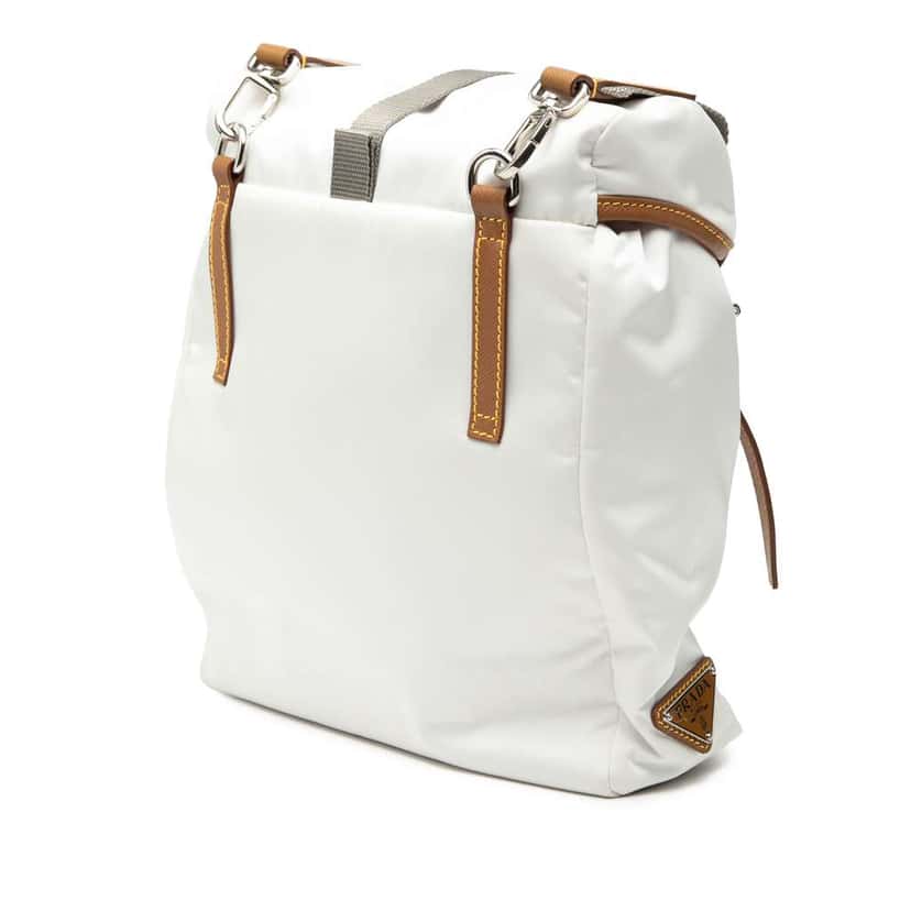 Prada Saffiano Trimmed Tessuto Triple Buckle Messenger Bag White Good condition - Back View