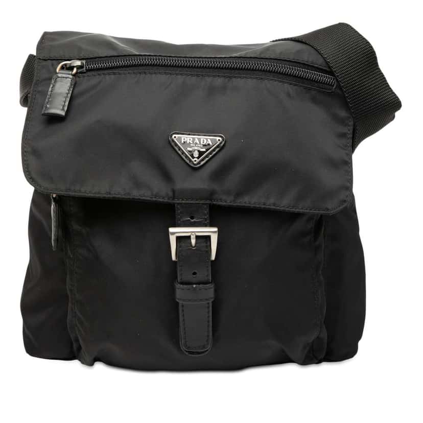 Prada Tessuto Zip Buckle Messenger Bag Black Good condition - Front View