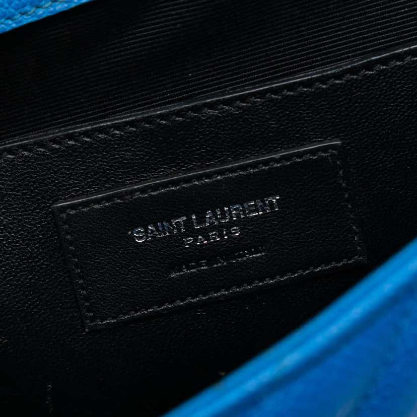 Saint Laurent Medium Chevron Sheepskin Monogram College Shoulder Bag Blue Leather Good condition - Box View
