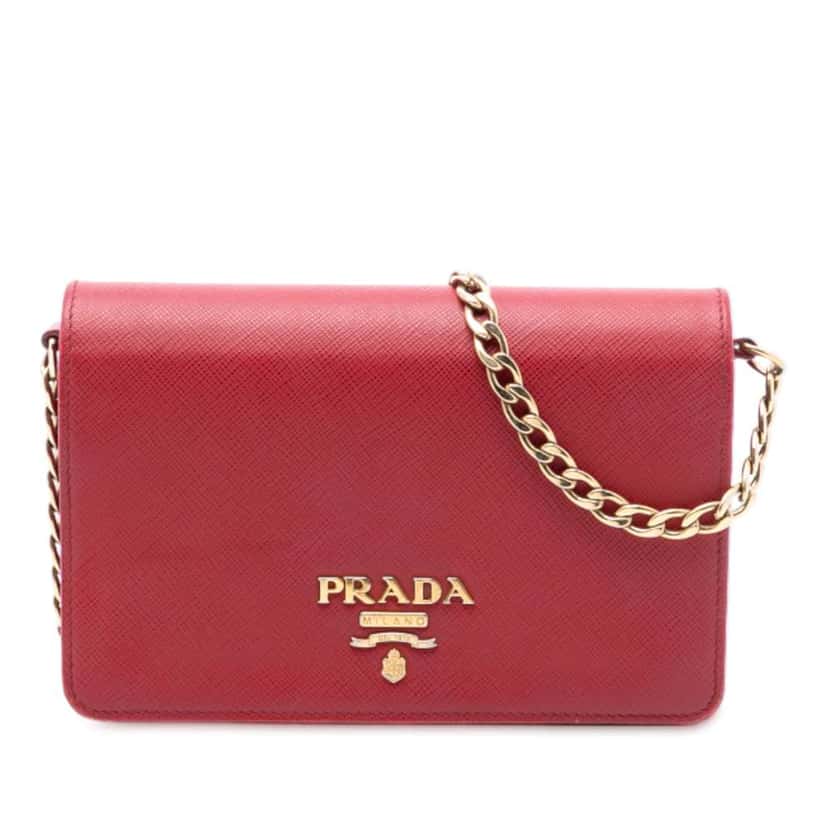 Prada Saffiano Wallet On Chain Red Leather Good condition - Front View