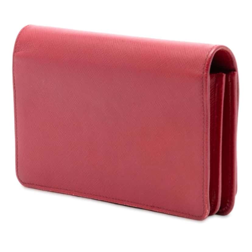Prada Saffiano Wallet On Chain Red Leather Good condition - Back View