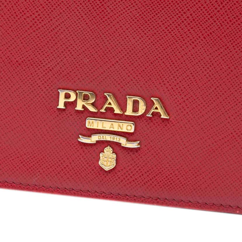 Prada Saffiano Wallet On Chain Red Leather Good condition - Box View