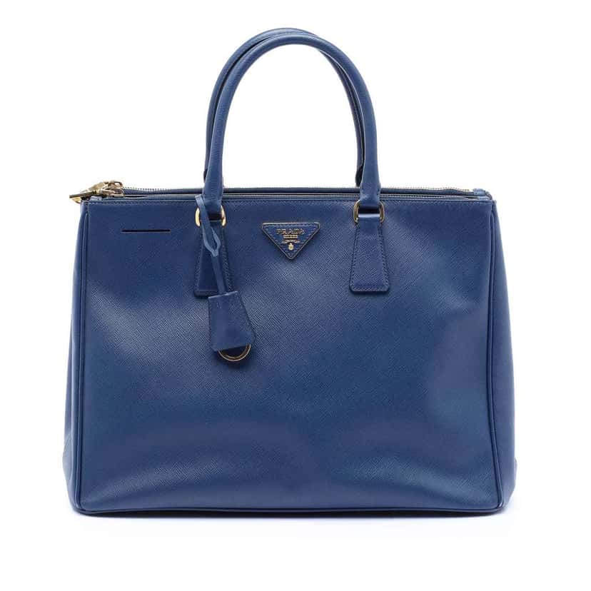 Prada Large Saffiano Lux Galleria Double Zip Tote Blue Leather Good condition - Front View