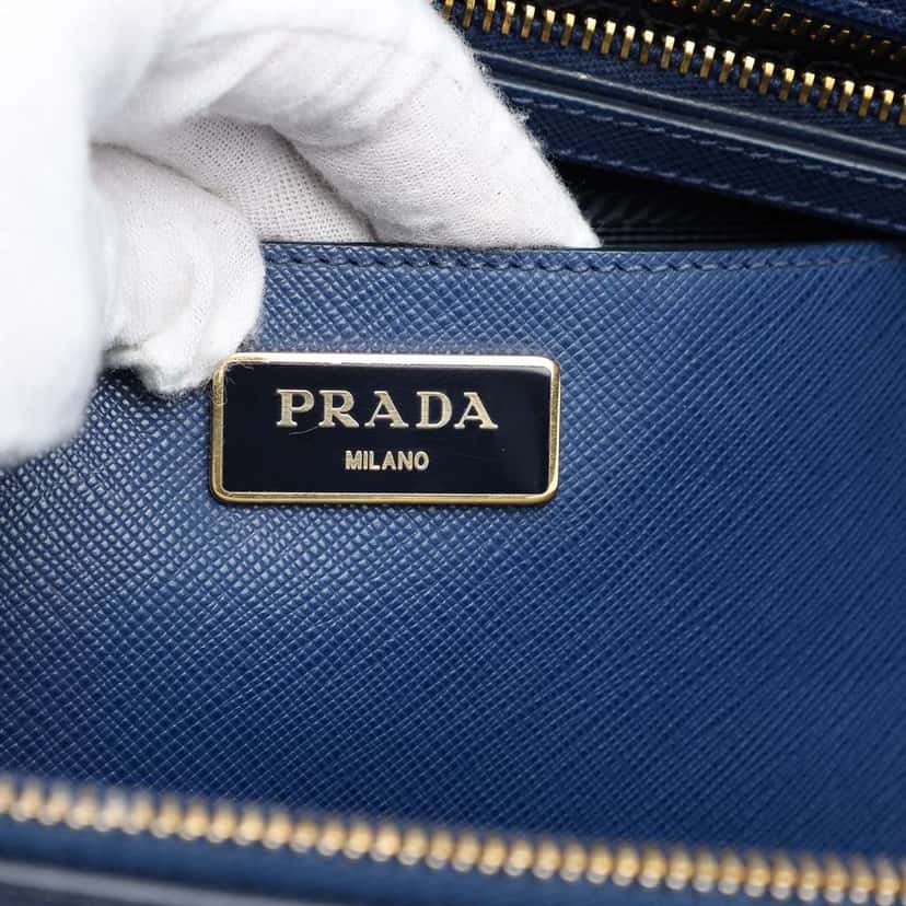Prada Large Saffiano Lux Galleria Double Zip Tote Blue Leather Good condition - Box View