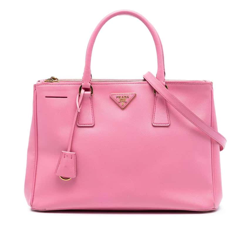 Prada Medium Saffiano Lux Galleria Double Zip Satchel Pink Leather Good condition - Front View