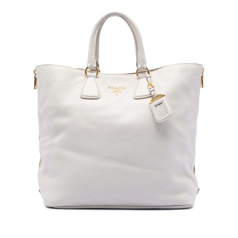 Prada Vitello Daino Side Zip Open Convertible Tote White Leather Very good condition - Front View