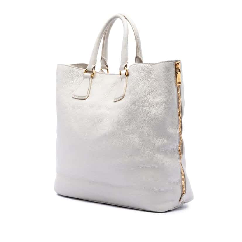 Prada Vitello Daino Side Zip Open Convertible Tote White Leather Very good condition - Back View