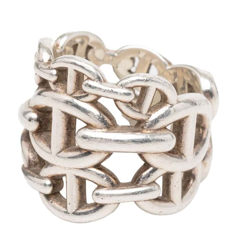 Hermès Large Sterling Silver Chaine d'Ancre Enchainee Ring Silver Silver Very good condition - Back View