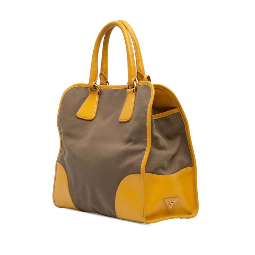 Prada Saffiano Trimmed Canvas Canapa Logo Satchel Brown Canvas Good condition - Back View