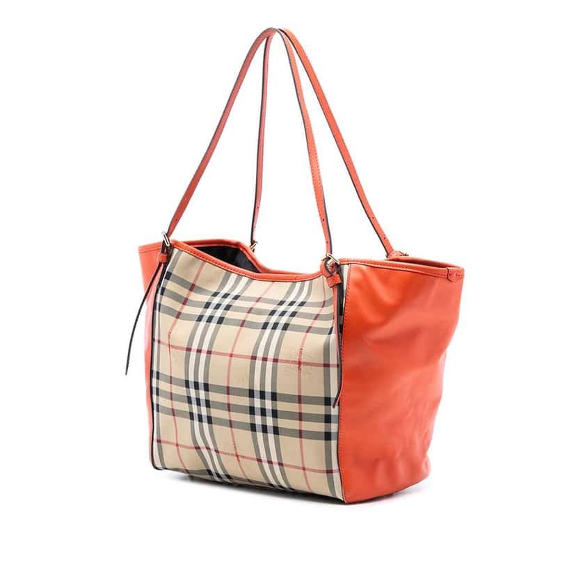 Burberry Small Haymarket Check Canvas and Leather Canterbury Tote Brown Canvas Good condition - Back View