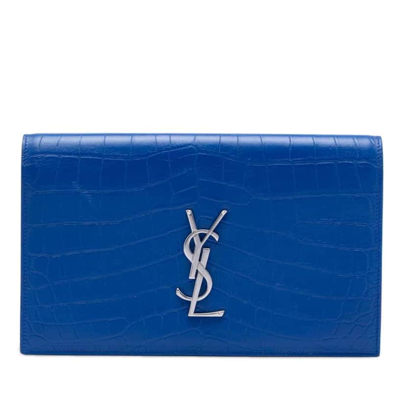 Saint Laurent Croc Embossed Monogram Kate Clutch Blue Leather Good condition - Front View