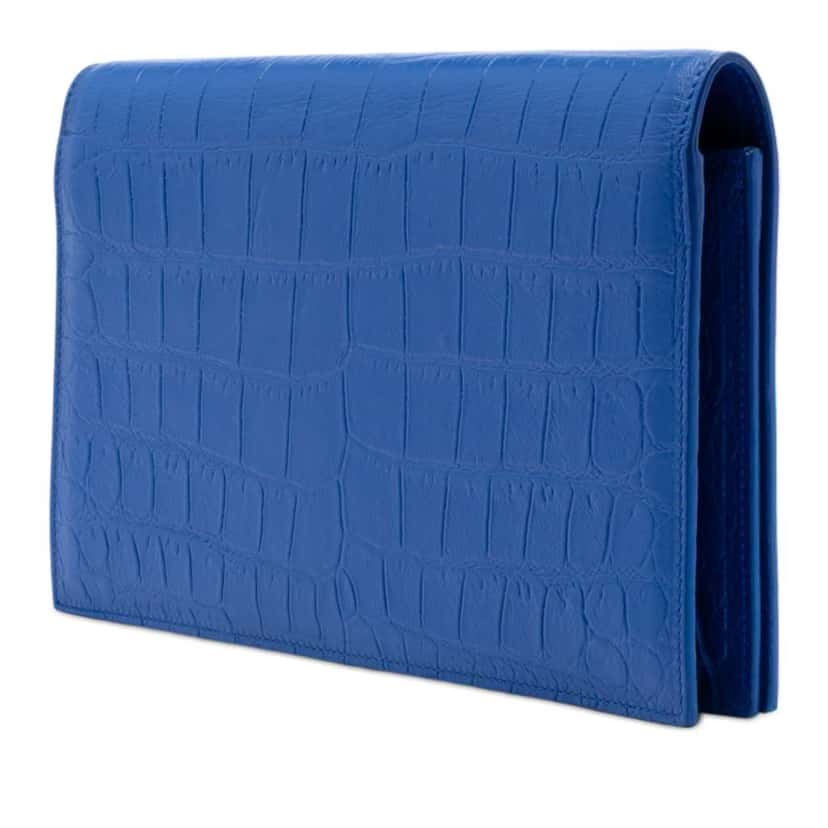 Saint Laurent Croc Embossed Monogram Kate Clutch Blue Leather Good condition - Back View