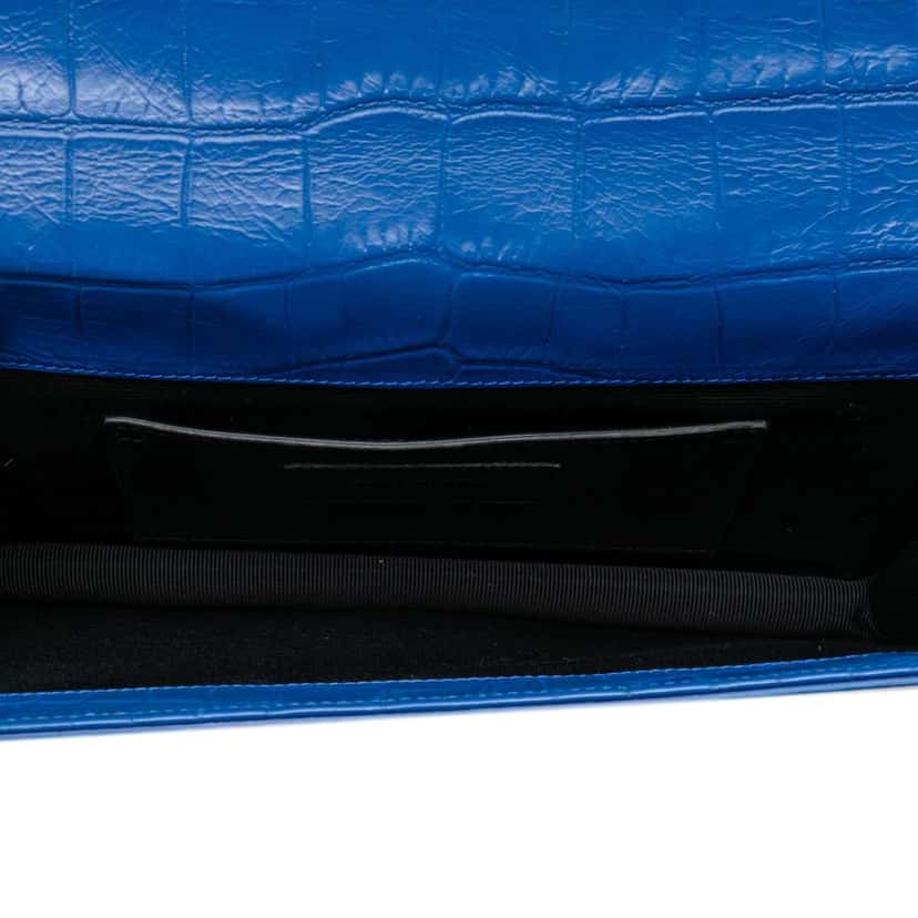 Saint Laurent Croc Embossed Monogram Kate Clutch Blue Leather Good condition - Model View