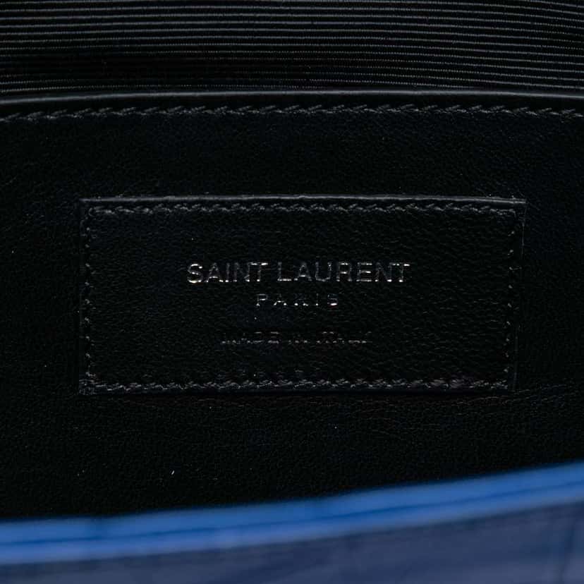 Saint Laurent Croc Embossed Monogram Kate Clutch Blue Leather Good condition - Box View