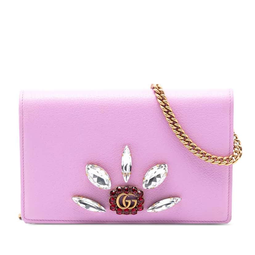 Gucci GG Marmont Embellished Leather Wallet On Chain Pink Leather Good condition - Front View