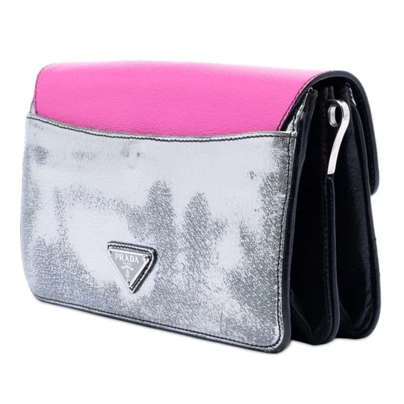 Prada Tricolor Metallic Cinghiale Crossbody Silver Leather Good condition - Back View