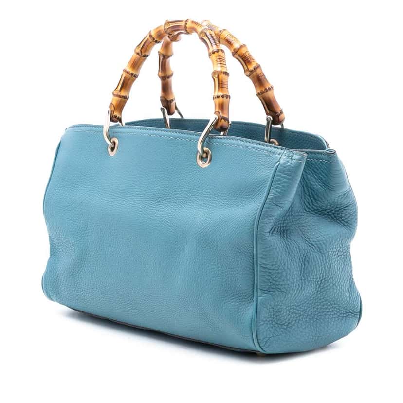 Gucci Medium Calfskin Bamboo Shopper Satchel Blue Leather Good condition - Back View