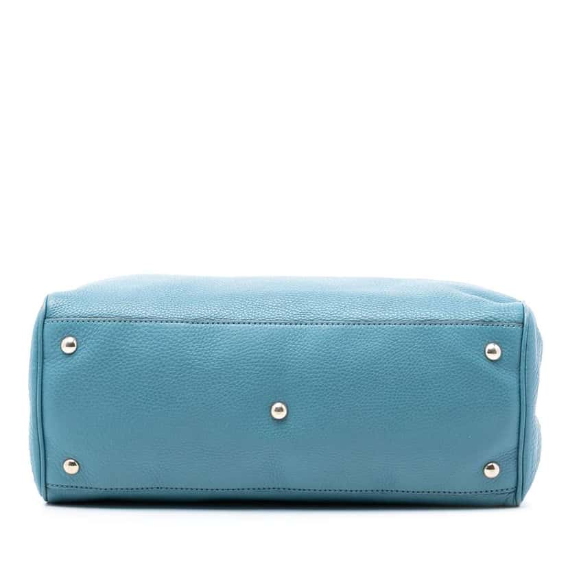 Gucci Medium Calfskin Bamboo Shopper Satchel Blue Leather Good condition - Inside View