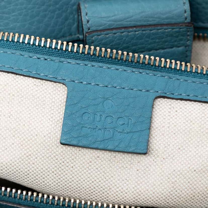 Gucci Medium Calfskin Bamboo Shopper Satchel Blue Leather Good condition - Box View