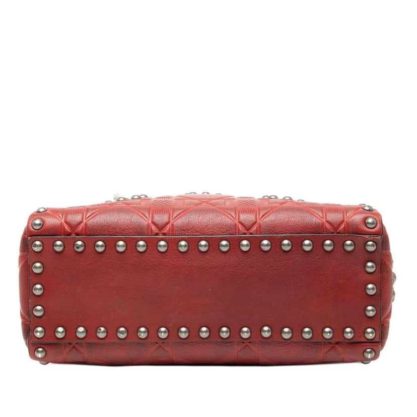 Dior Mini Embossed Calfskin Cannage Studded Flower Lady Dior Red Leather Good condition - Inside View