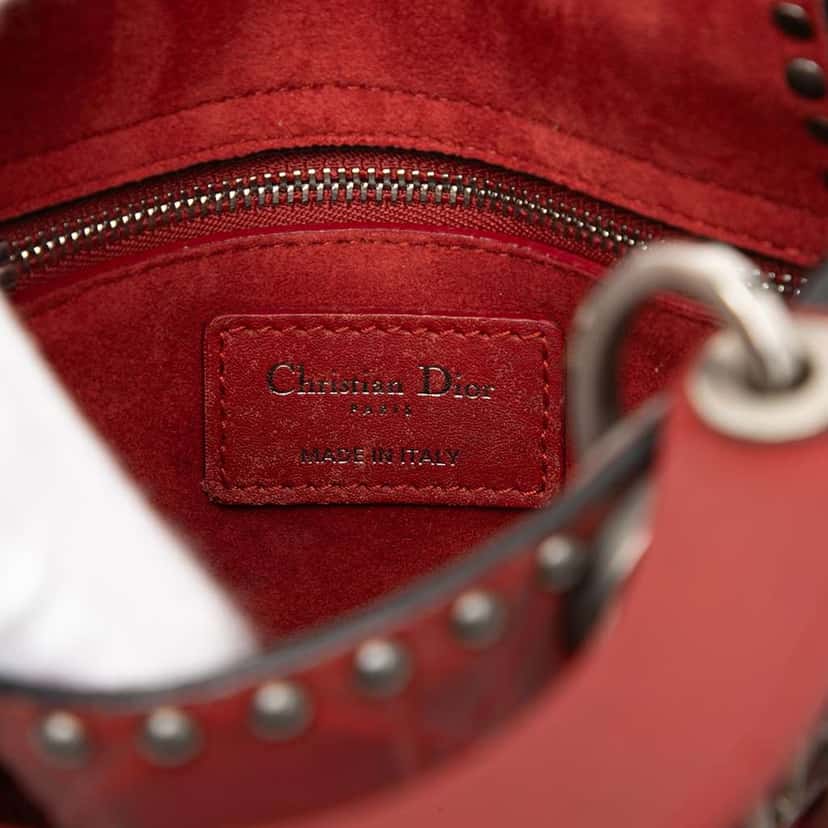 Dior Mini Embossed Calfskin Cannage Studded Flower Lady Dior Red Leather Good condition - Box View