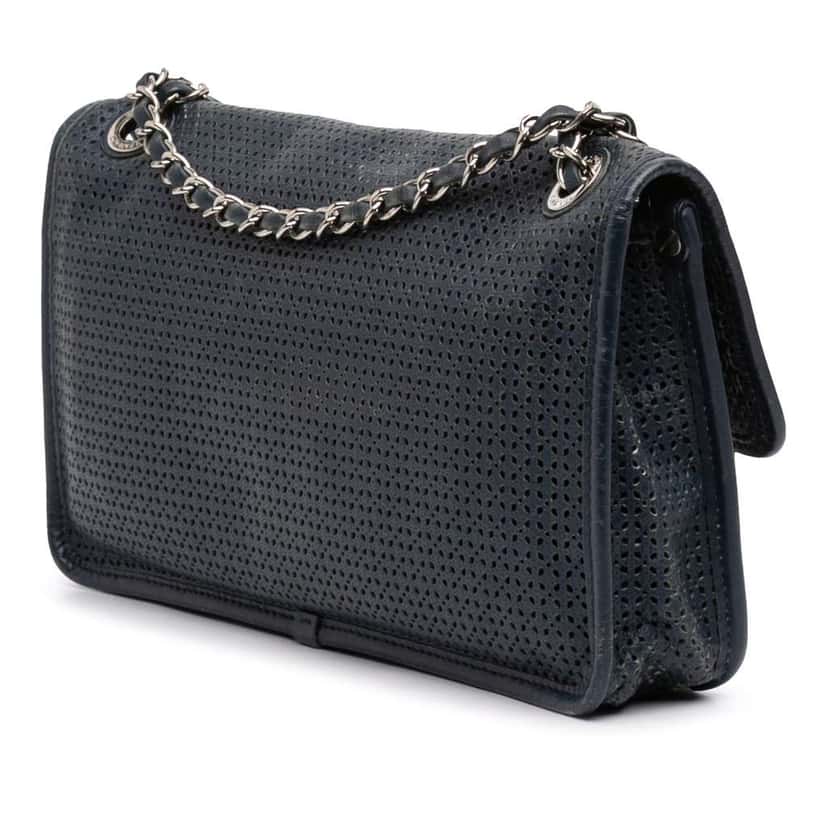 Chanel Medium Perforated Calfskin Up In The Air Flap Blue Leather Good condition - Back View