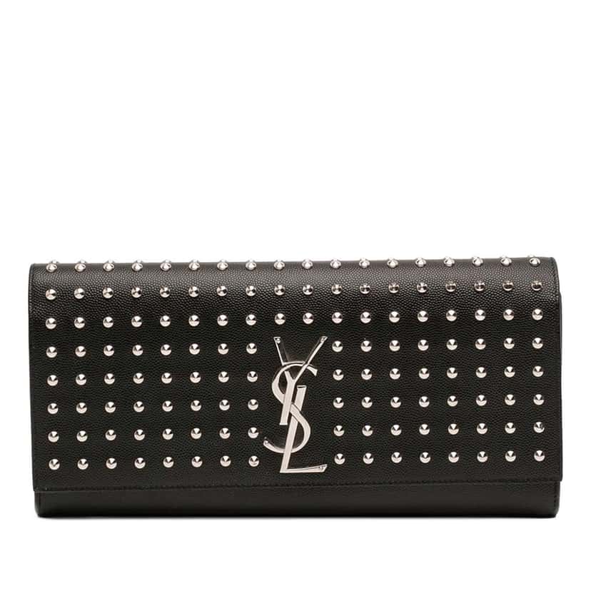 Saint Laurent Grain De Poudre Studded Monogram Kate Clutch Black Leather Good condition - Front View