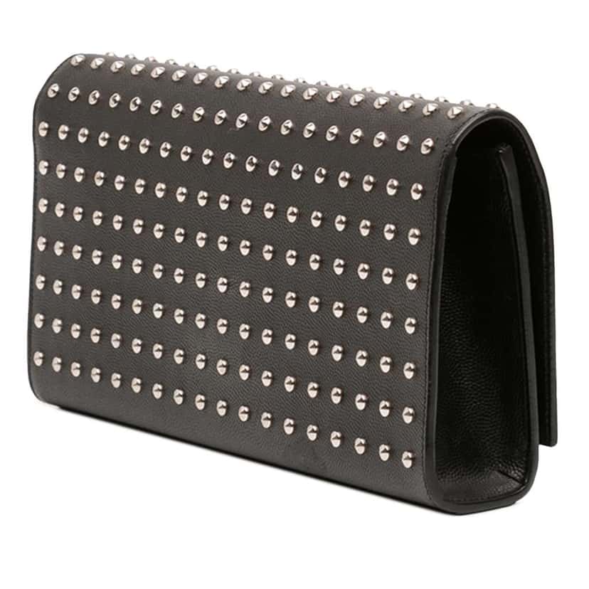 Saint Laurent Grain De Poudre Studded Monogram Kate Clutch Black Leather Good condition - Back View