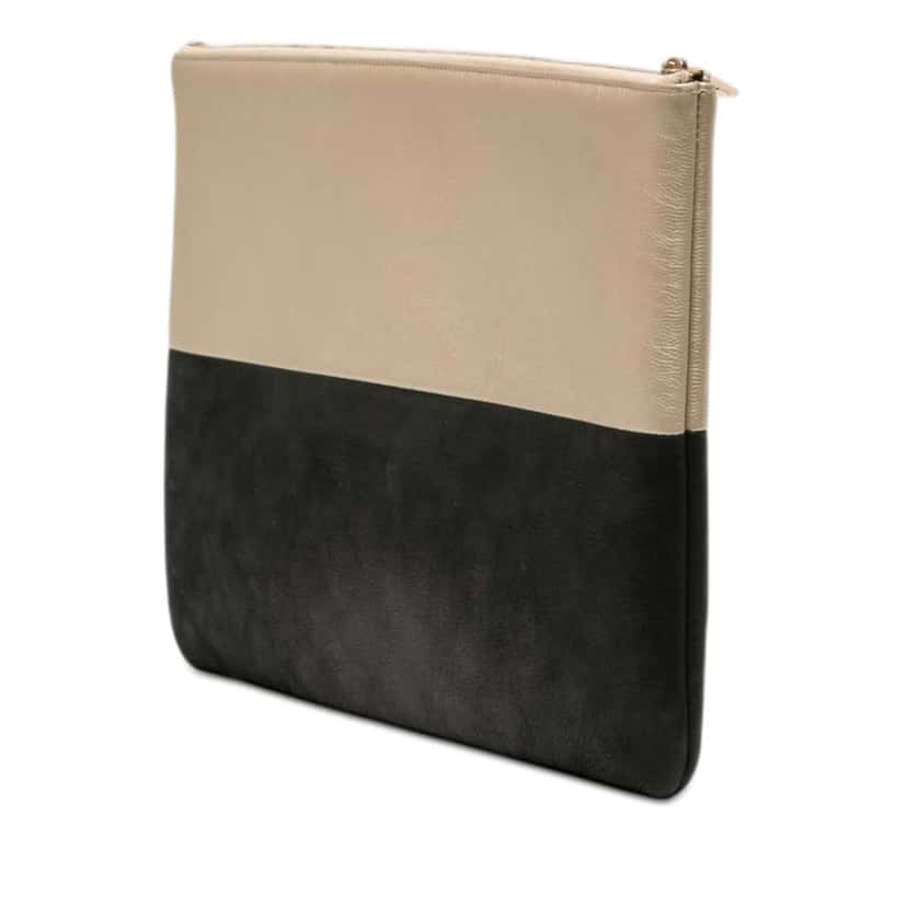 Chanel Large Bicolor Caviar and Iridescent Calfskin O Case Clutch Gold Leather Good condition - Back View