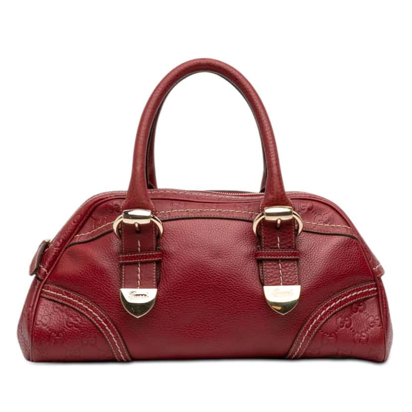 Gucci Guccissima Trimmed Leather Signoria Handbag Red Leather Good condition - Front View