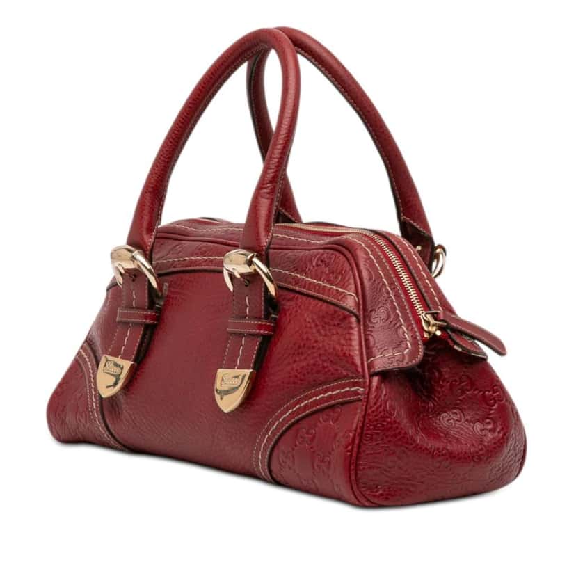 Gucci Guccissima Trimmed Leather Signoria Handbag Red Leather Good condition - Back View