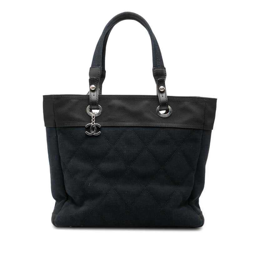 Chanel Medium Quilted Canvas Paris Biarritz Tote Blue Canvas Good condition - Front View