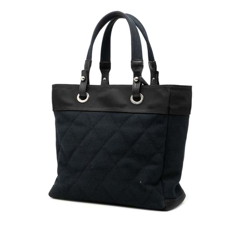 Chanel Medium Quilted Canvas Paris Biarritz Tote Blue Canvas Good condition - Back View