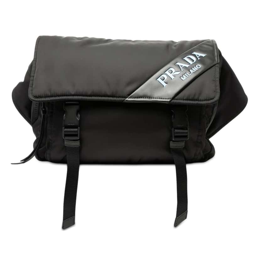 Prada Soft Calf Trimmed Tessuto Double Buckle Belt Bag Black Good condition - Front View