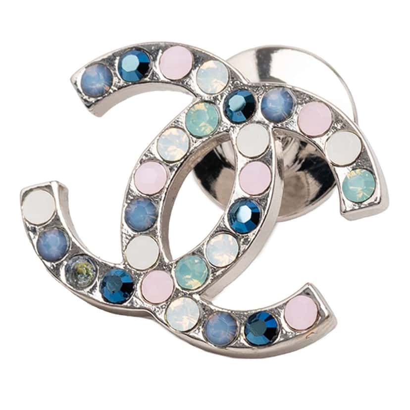 Chanel CC Silver Plated Multicolor Crystal Brooch Silver Metal Good condition - Front View