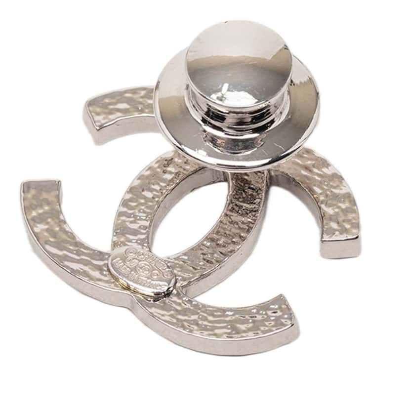 Chanel CC Silver Plated Multicolor Crystal Brooch Silver Metal Good condition - Back View