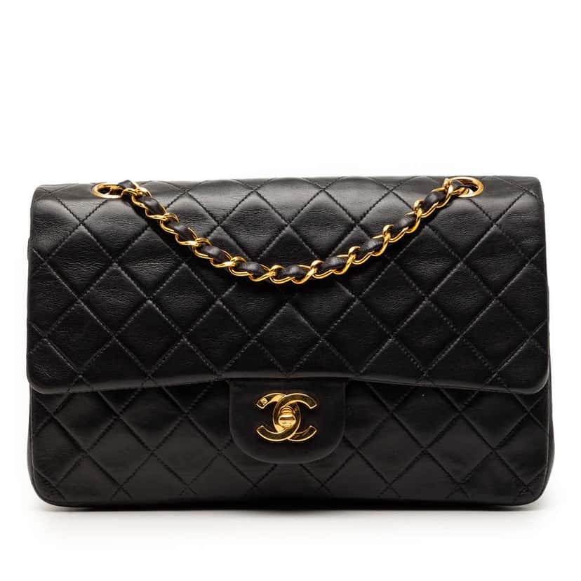 Chanel Medium Classic Lambskin Double Flap Black Leather Good condition - Front View