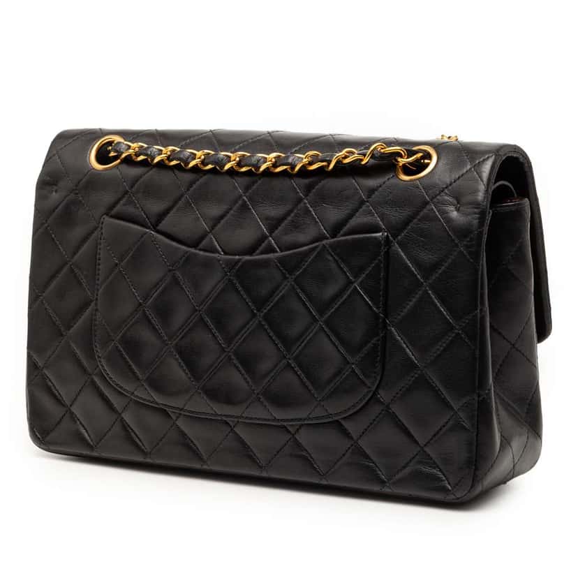 Chanel Medium Classic Lambskin Double Flap Black Leather Good condition - Back View