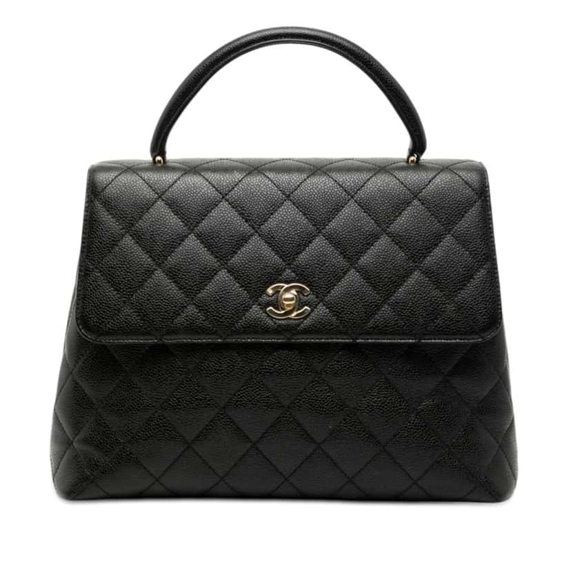Chanel CC Quilted Caviar Kelly Top Handle Bag Black Leather Good condition - Front View