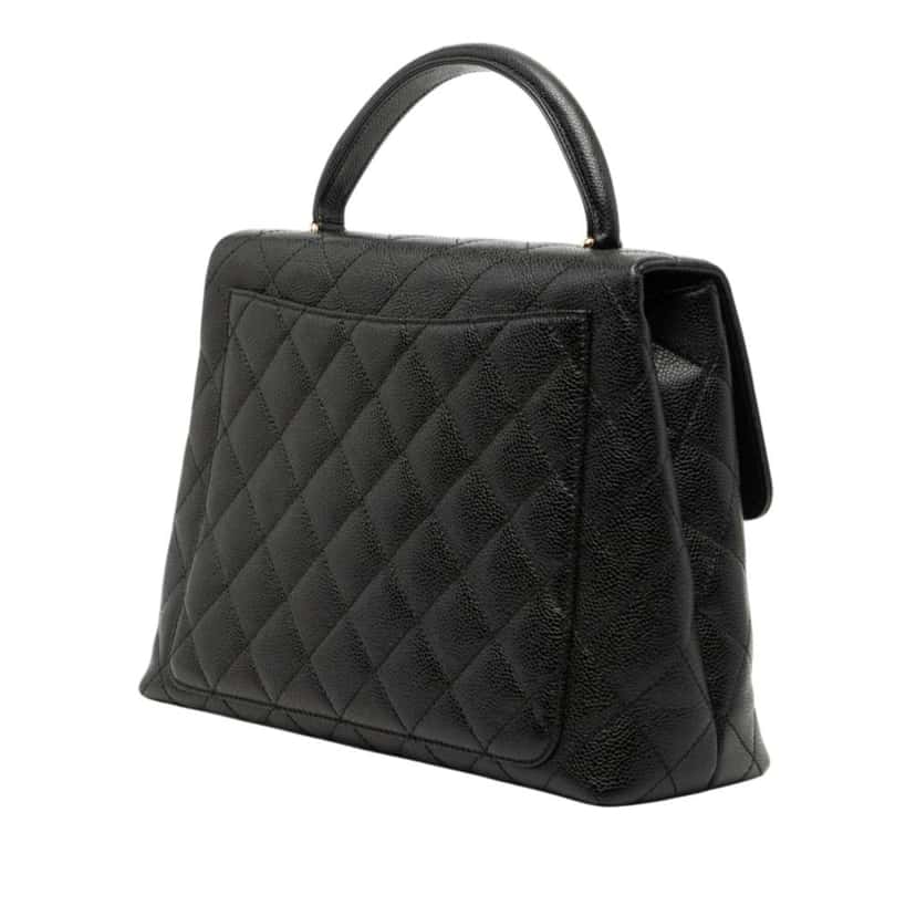 Chanel CC Quilted Caviar Kelly Top Handle Bag Black Leather Good condition - Back View