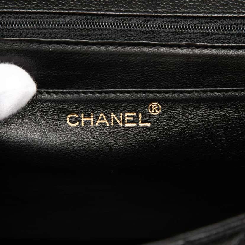 Chanel CC Quilted Caviar Kelly Top Handle Bag Black Leather Good condition - Box View