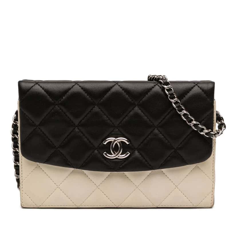 Chanel CC Bicolor Quilted Lambskin Double Sided Wallet on Chain White Leather Good condition - Front View