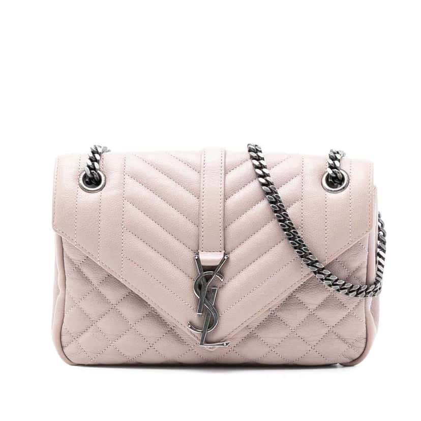 Saint Laurent Medium Sheepskin Triquilt Monogram College Bag Pink Leather Good condition - Front View